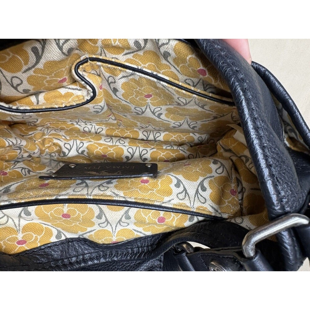 Vintage Y2K Emma Fox Black Leather Shoulder Bag Silver Fox Logo Floral Lining - Picture 4 of 14
